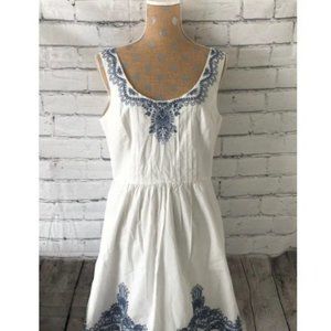 Vineyard Vines White Cotton Embroidered Fit & Flare Dress Sleeveless Women's 10